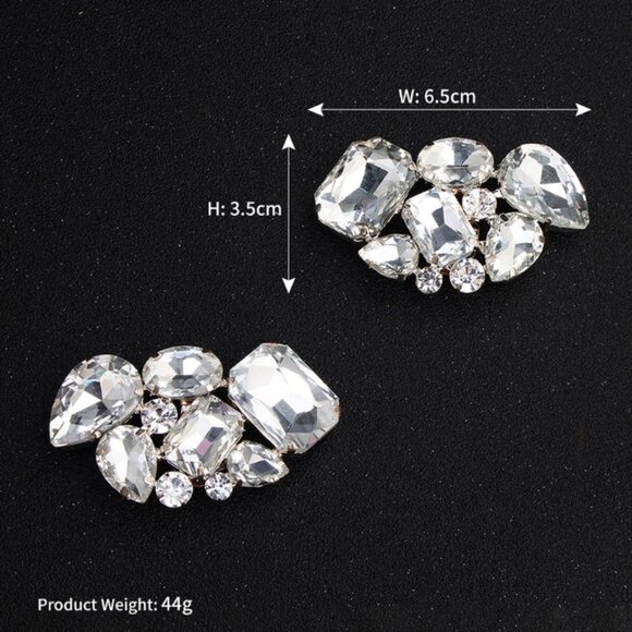 Shoe clips elegance elegant crystal silver tone wedding bridal party new large - Picture 7 of 7